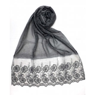 Designer Cotton Women's Stole with flower print - Black